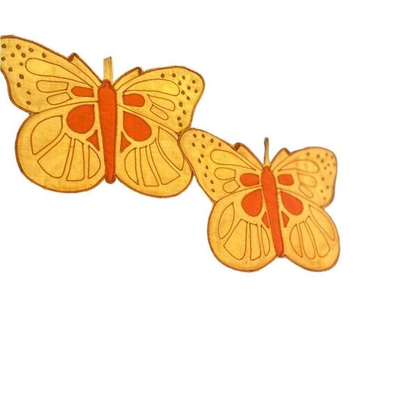 Vintage Butterfly Pot Holder Wall Hanger Set Of Two - Picture 1 of 15